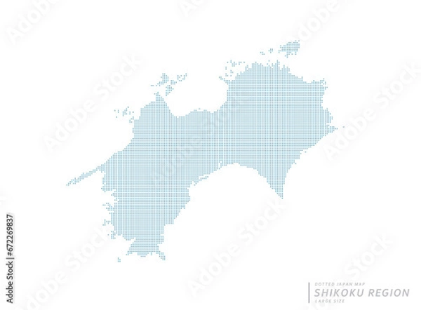 Fototapeta 日本の四国地方を中心とした青のドットマップ、大サイズ。