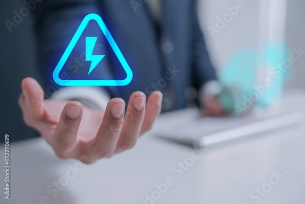 Fototapeta person use holographic and AI technology to controls and manage energy electricity and business energy 