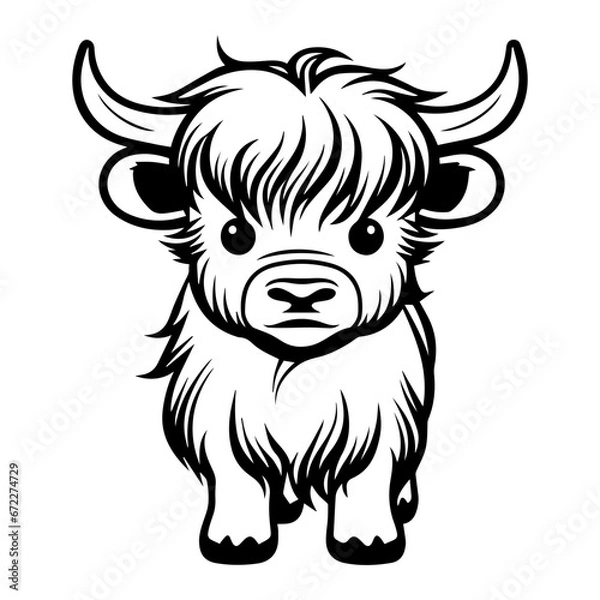Obraz Cute baby highland cow, highland cow Vector Silhouette, Generative AI.