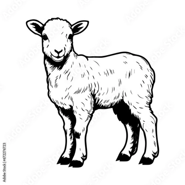 Fototapeta cute baby sheep Monochrome illustration, Sheep silhouette design, Generative AI.
