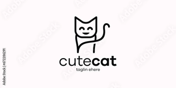 Fototapeta minimalist logo with cat elements made with lines.