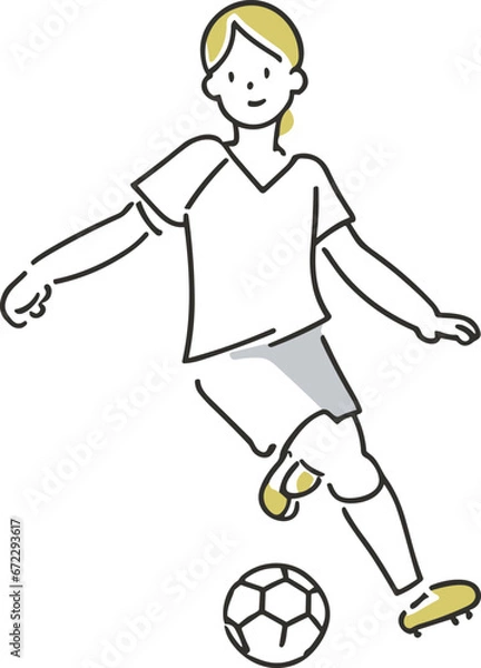 Obraz サッカーをする少女のイラスト