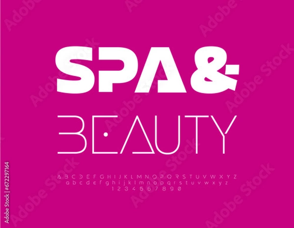 Fototapeta Vector stylish logo Spa and Beauty. Unique white Font. Elegant Alphabet Letters and Numbers set