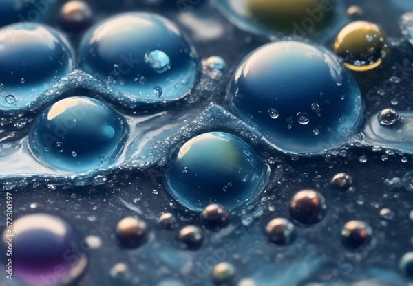 Obraz A liquid rainbow: Mesmerizing close-up of colorful fluid with surreal, psychedelic water droplets.