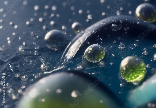 Obraz Psychedelic water droplets in vibrant rainbow liquid, a captivating close-up showcasing fluid dynamics.