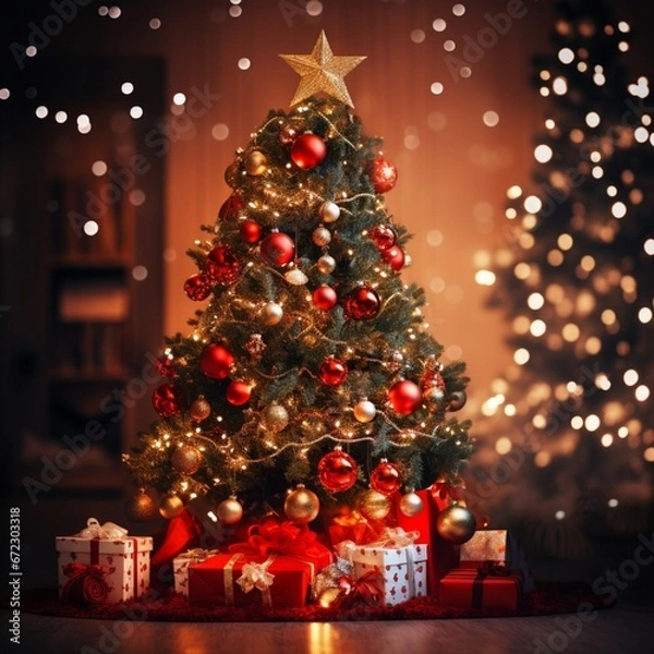 Fototapeta christmas tree and gifts generated by AI