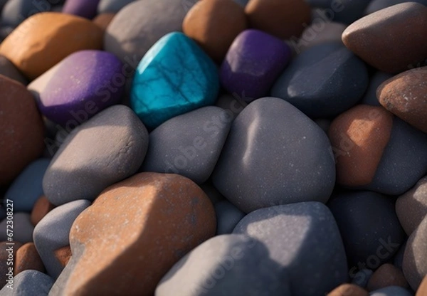 Obraz Close-up shot of a cluster of rocks on a serene beach, capturing the raw beauty of coastal formations