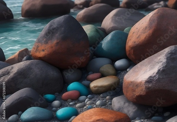 Obraz Detailed view of beach rocks in a captivating close-up, showcasing the essence of coastal serenity