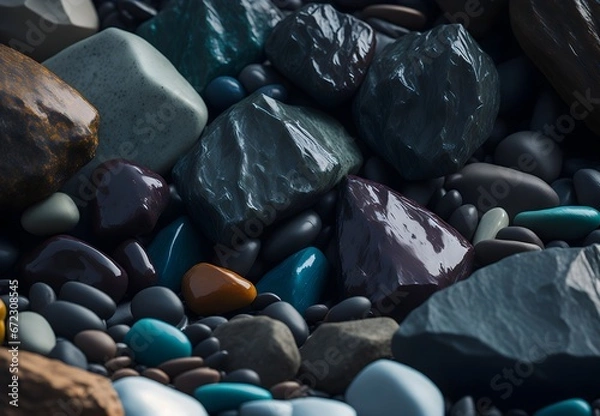 Obraz Close-up view of a cluster of rocks on a serene beach, highlighting natural textures and coastal beauty