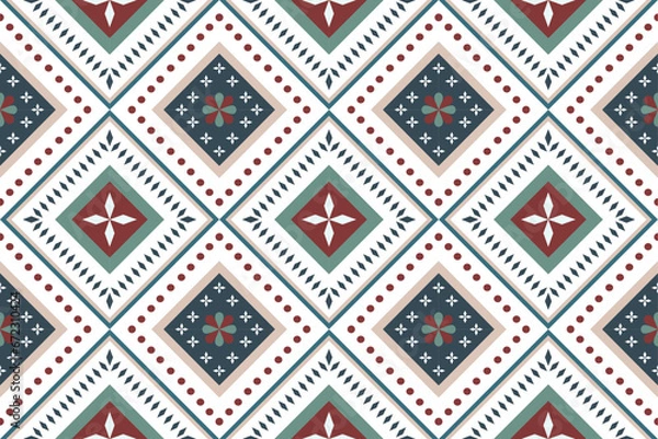 Obraz earth tone red geometric Aztec style. Mosaic on the tile. African Moroccan pattern. Aztec pattern. Native design. Aztec geometric pattern design for fabric print textile. pillow case, carpet cover.