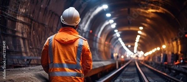 Obraz Tunnel Engineer during construction at tunnel railway underground construction