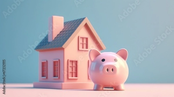 Obraz piggy bank and house   generated by AI