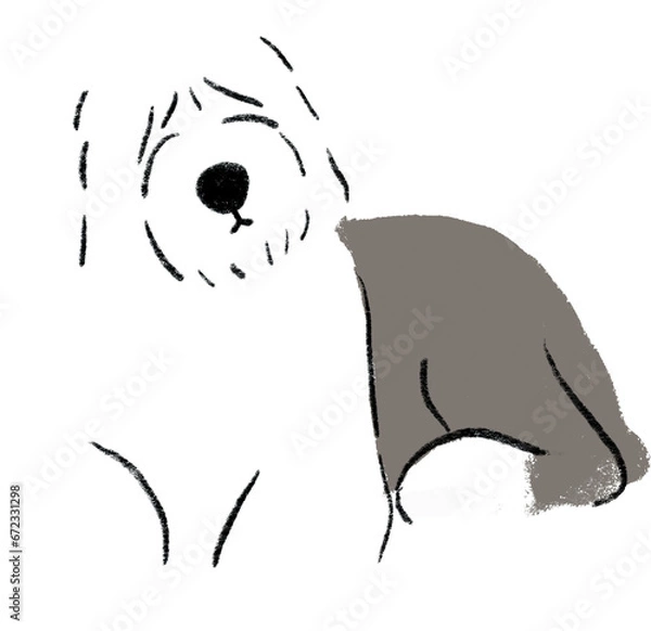Obraz hand drawn cartoon illustration of dog pet in color pencil style.  drawing of household animal isolated. sheepdog or sheep dog