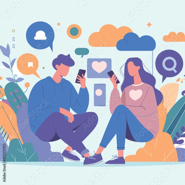 Obraz Young Duo Messaging on Phones