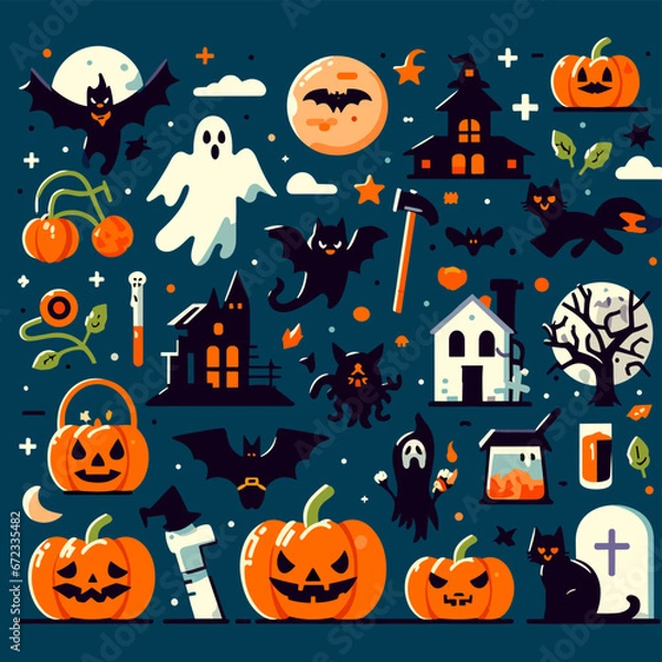 Obraz Spooky Halloween Elements in Flat Design