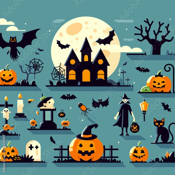 Obraz Haunting Night: Flat Vector Illustration