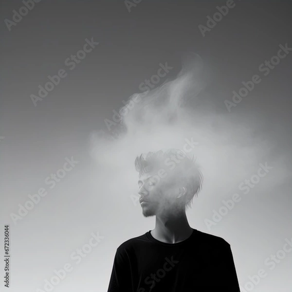 Fototapeta young man with smokeyoung handsome asian man with smoke in the studio