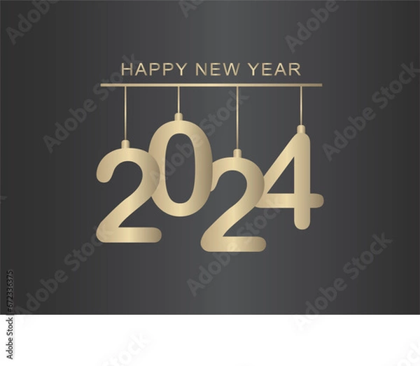 Fototapeta Happy New Year 2024 Golden Color with Black Background. Hang out Happy New Year 2024.
