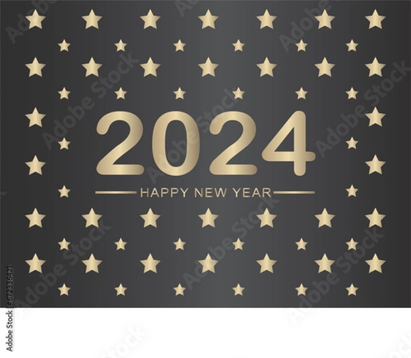 Fototapeta Happy New Year 2024 with star black background.