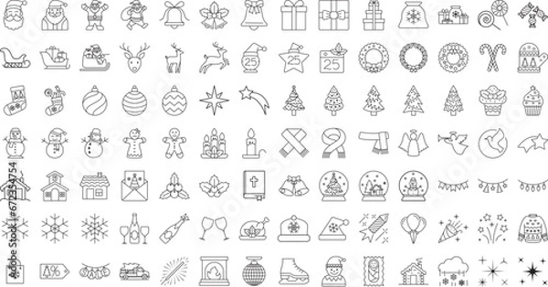 Fototapeta Christmas line web icons set on white background.