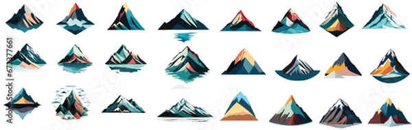 Obraz Vector set of isolated snowy mountains, mountain peak, hill top, iceberg, nature landscape. Camping landscape and hiking illustration. Outdoor travel, adventure, tourism, climbing design elements