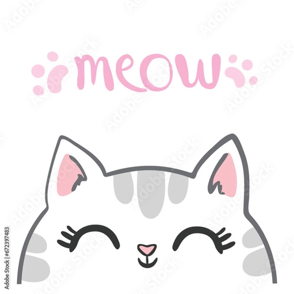 Obraz cute cat sketch vector illustration, print design cat, children print.