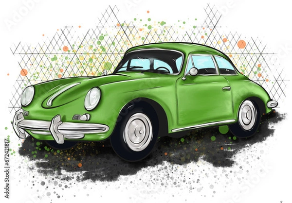 Fototapeta Historic car comics style retro