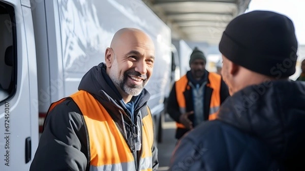 Fototapeta Fleet managers optimizing vehicle logistics