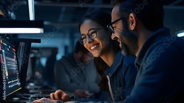 Fototapeta IT technicians upgrading cybersecurity measures