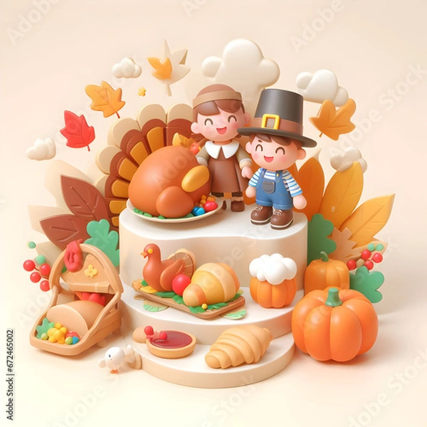 Fototapeta 3d Thanksgiving Celebration Photo with Leaves and Clouds