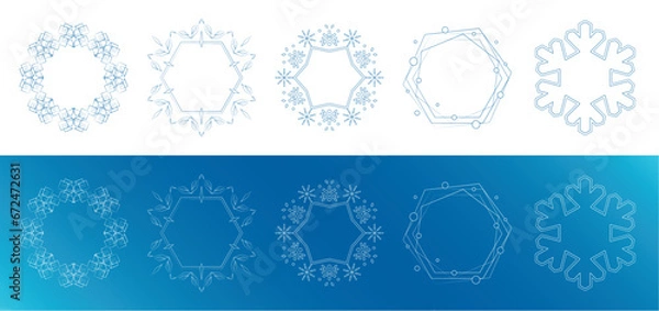 Fototapeta 素材_フレームのセット_雪の結晶と光をモチーフにした冬の飾り枠。高級感のある囲みのデザイン。字無