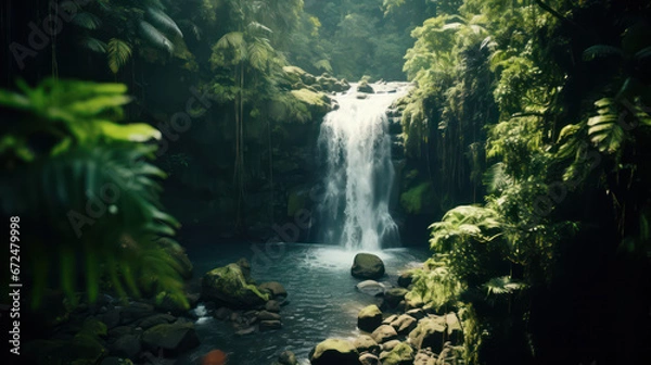 Fototapeta Epic Shot Of Waterfall in The Amazon Forest - Up View With High Quality Resolution 35mm Details 