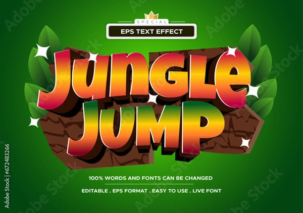 Fototapeta editable 3d jungle jump text effect