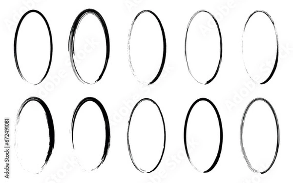 Obraz Vector grunge round shape ovals paint brush set.