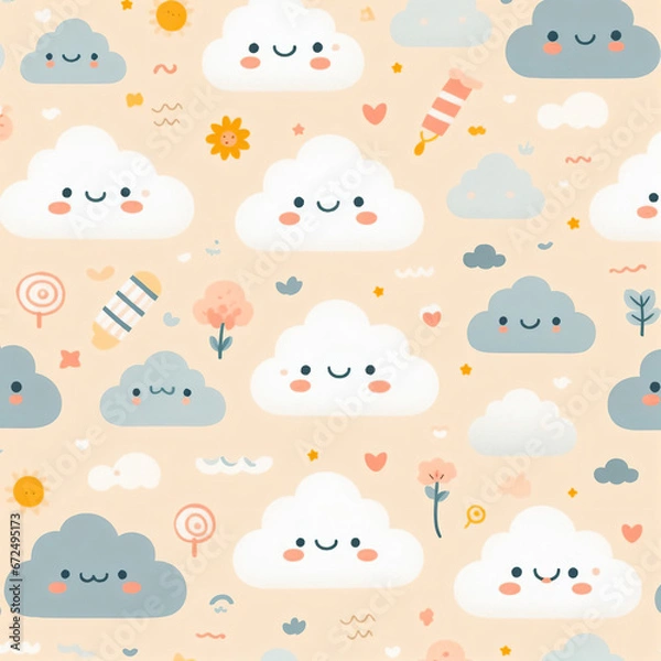 Obraz seamless pattern background with clouds - Generative AI
