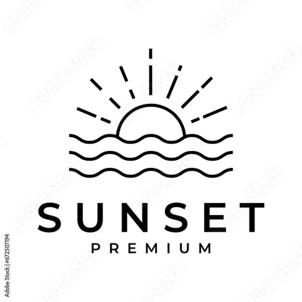 Obraz sunset logo line art vector simple illustration template icon graphic design