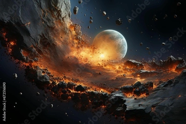 Fototapeta AI generated illustration of an explosion in outer space with the Earth in the background