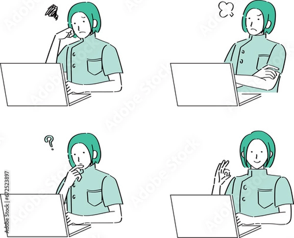Obraz PCを操作する色々な表情の女性医師・看護師