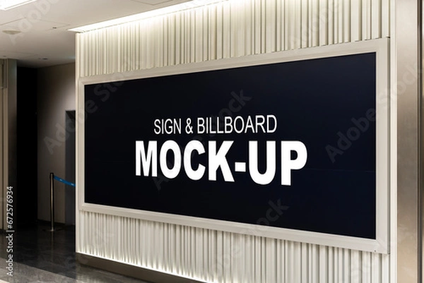 Fototapeta Sign and Billboard Mockup at duty free shop in departure terminal