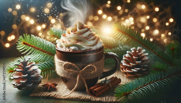 Obraz Christmas mulled wine, hot chocolate, generative ai