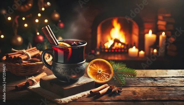 Fototapeta Christmas mulled wine, hot chocolate, generative ai