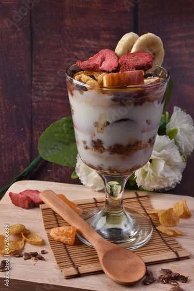 Obraz Delicious Yogurt Ice Cream with Fruits in a Glass