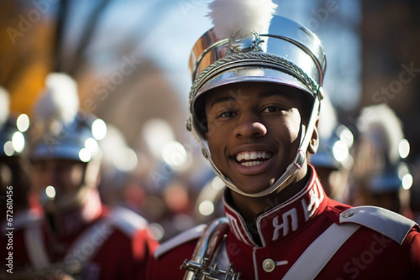 Fototapeta Marching band troops as they march along the street or march as part of a ceremony