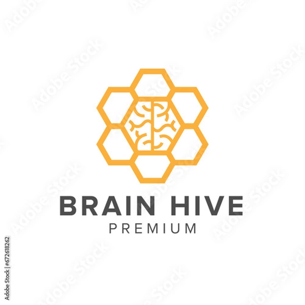 Obraz brain hive logo vector icon illustration