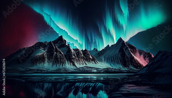 Obraz Aurora and mountains