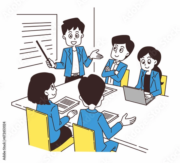 Obraz 会社員がミーティングしているイラスト