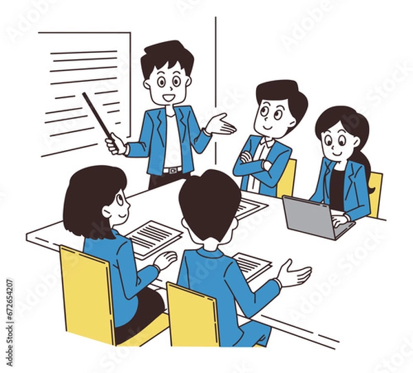 Obraz 会社員がミーティングしているイラスト