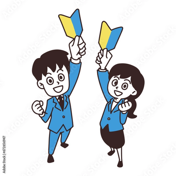 Obraz 新社会人がガッツポーズをいているイラスト