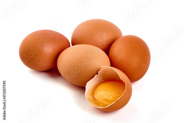 Obraz Chicken eggs, isolated on white background.
