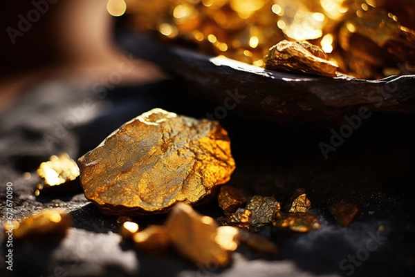 Obraz Glistening Gold Nuggets Displayed Elegantly on a Dark Background Capturing the Essence of Luxury and Wealth